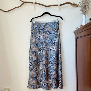 Animal Print Moon River Midi Length Satin Slip Skirt NWOT